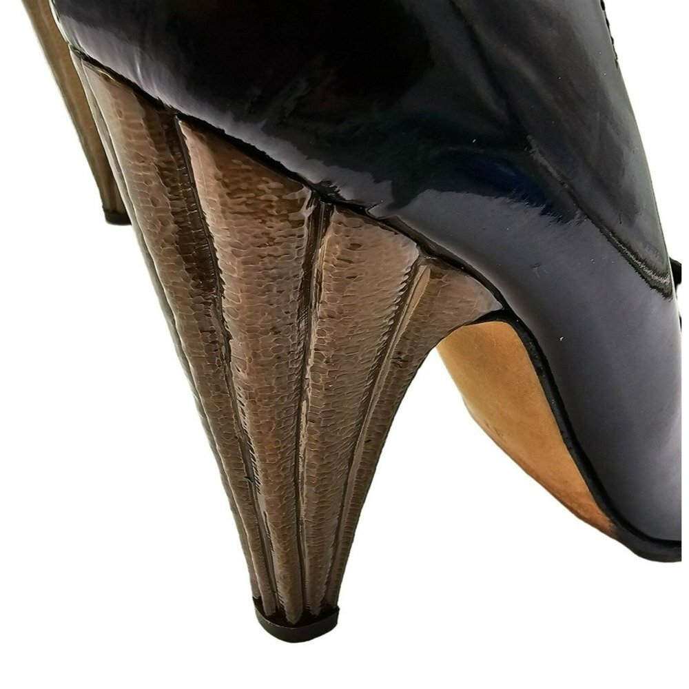 Guiseppe Zanotti Black Heels 7 Patent Leather Luxury Designer Gold Cone Heel 37 - Picture 14 of 16